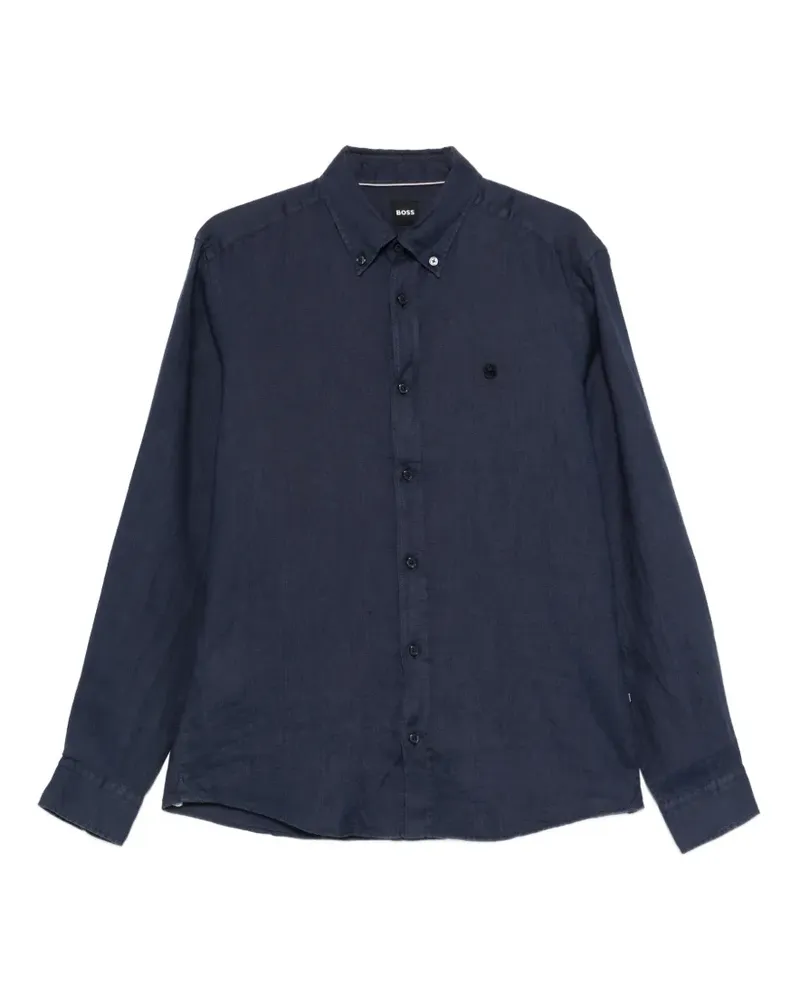 HUGO BOSS embroidered-logo linen shirt - Blau Blau