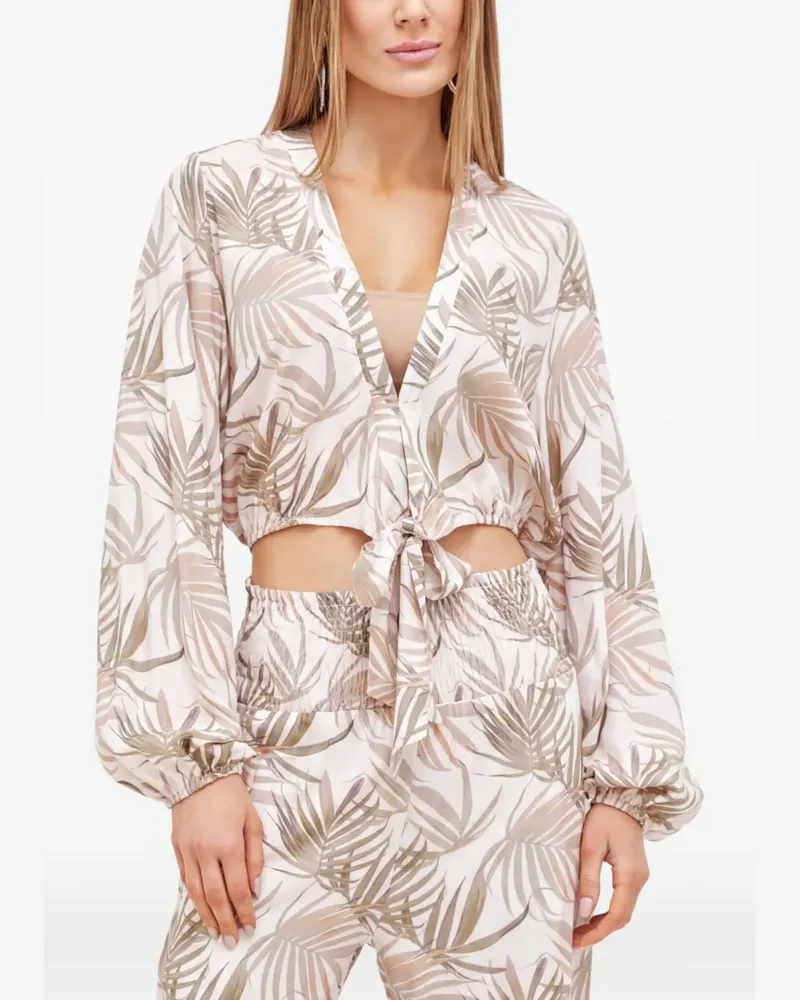 Melissa Odabash Gemma palm-print tie-front top - Nude Nude
