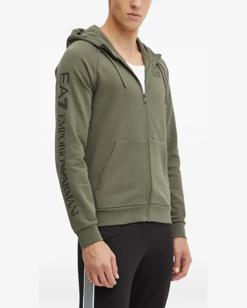 EA7 Kapuzenjacke mit Logo-Print - Grün Grün
