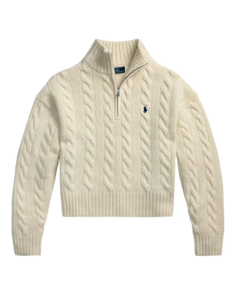 Ralph Lauren Pullover mit kurzem Reißverschluss und Zopfmuster - Nude Nude
