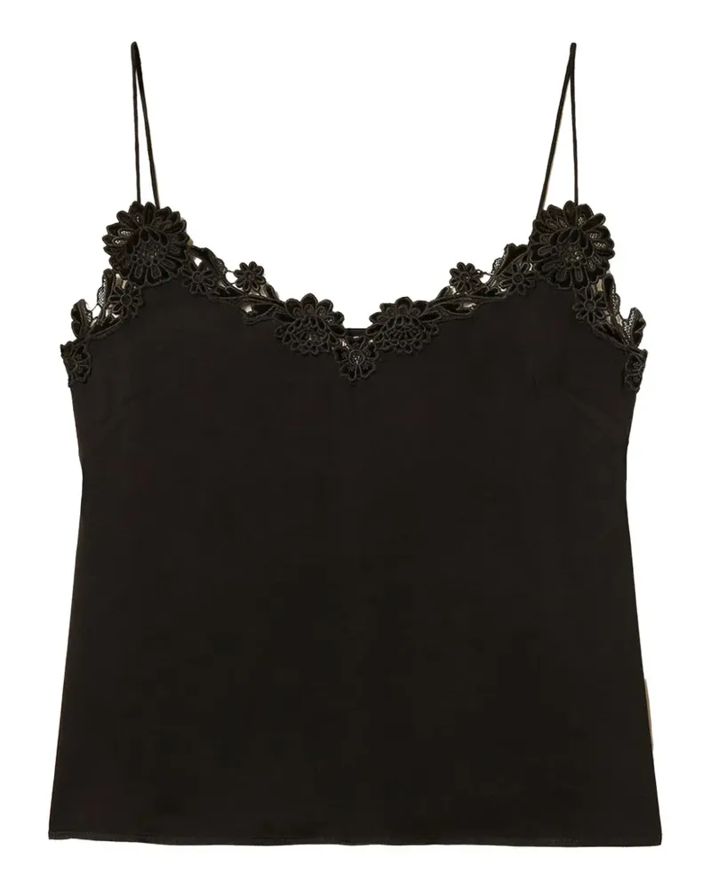 Twin-Set Top aus Seidensatin mit Stickerei - Schwarz Schwarz