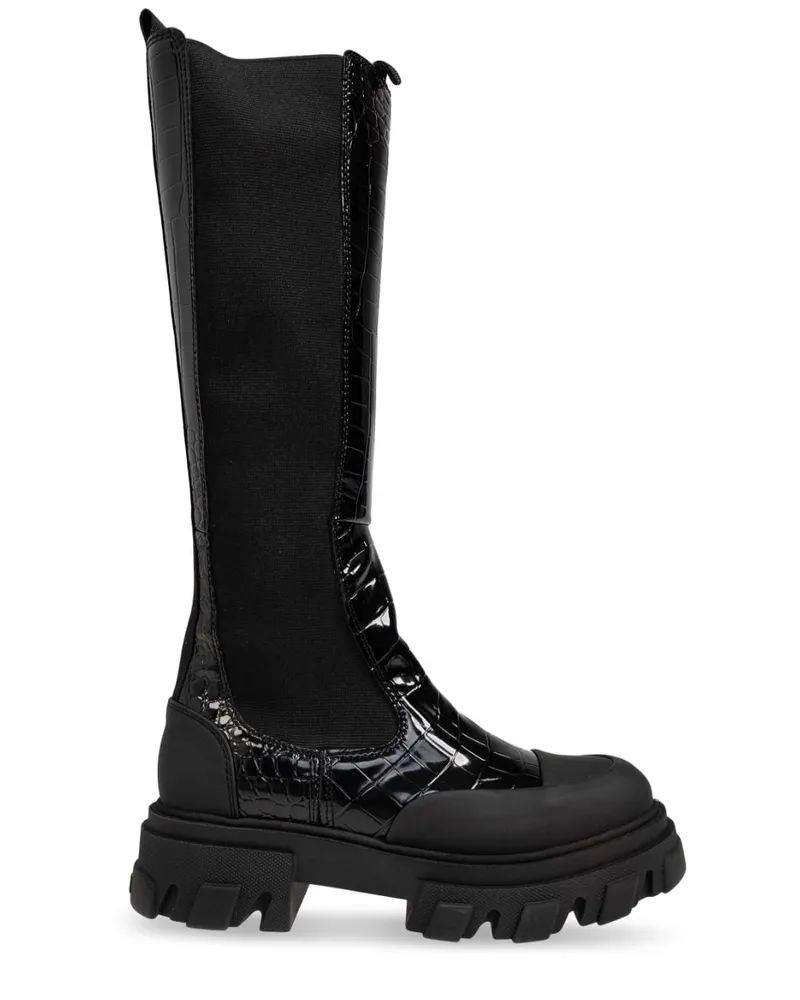 Ganni Stiefel mit Kroko-Optik 50mm - Schwarz Schwarz