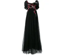 Tüllrobe mit Schlangenstickerei - Schwarz