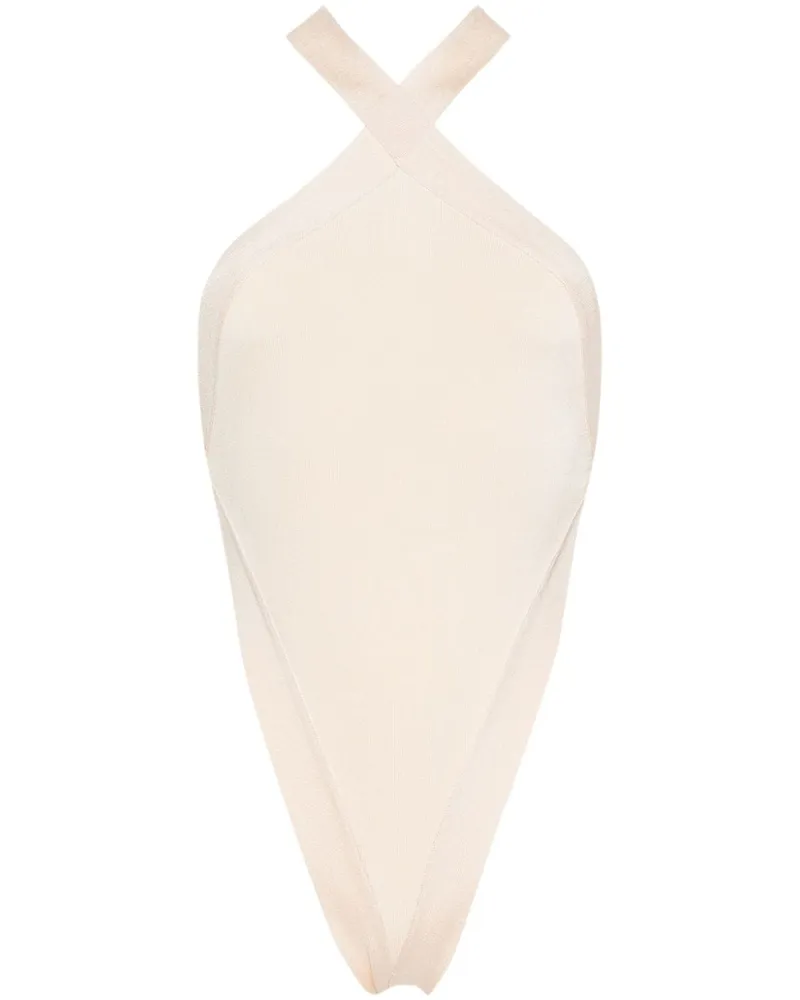 Saint Laurent Neckholder-Body mit Cut-Outs Nude