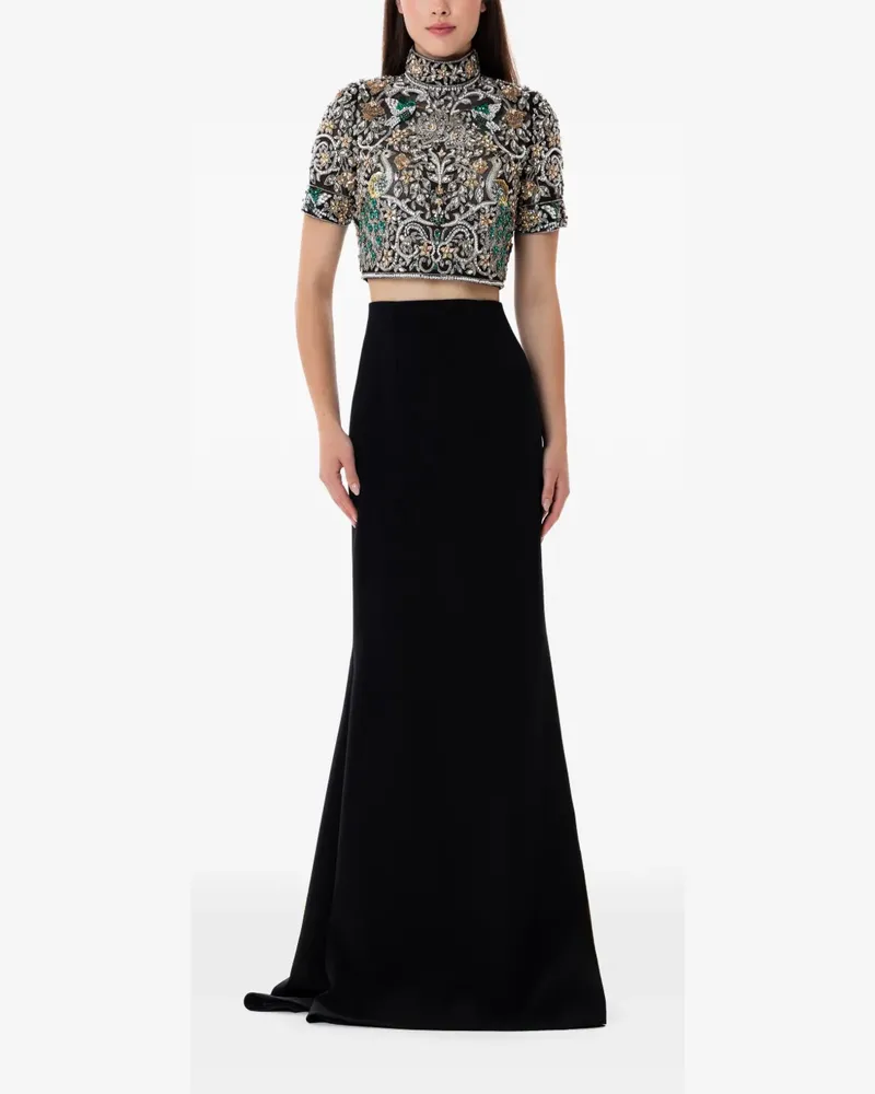 Dina Melwani Maxirock mit Kristallen - Schwarz Schwarz