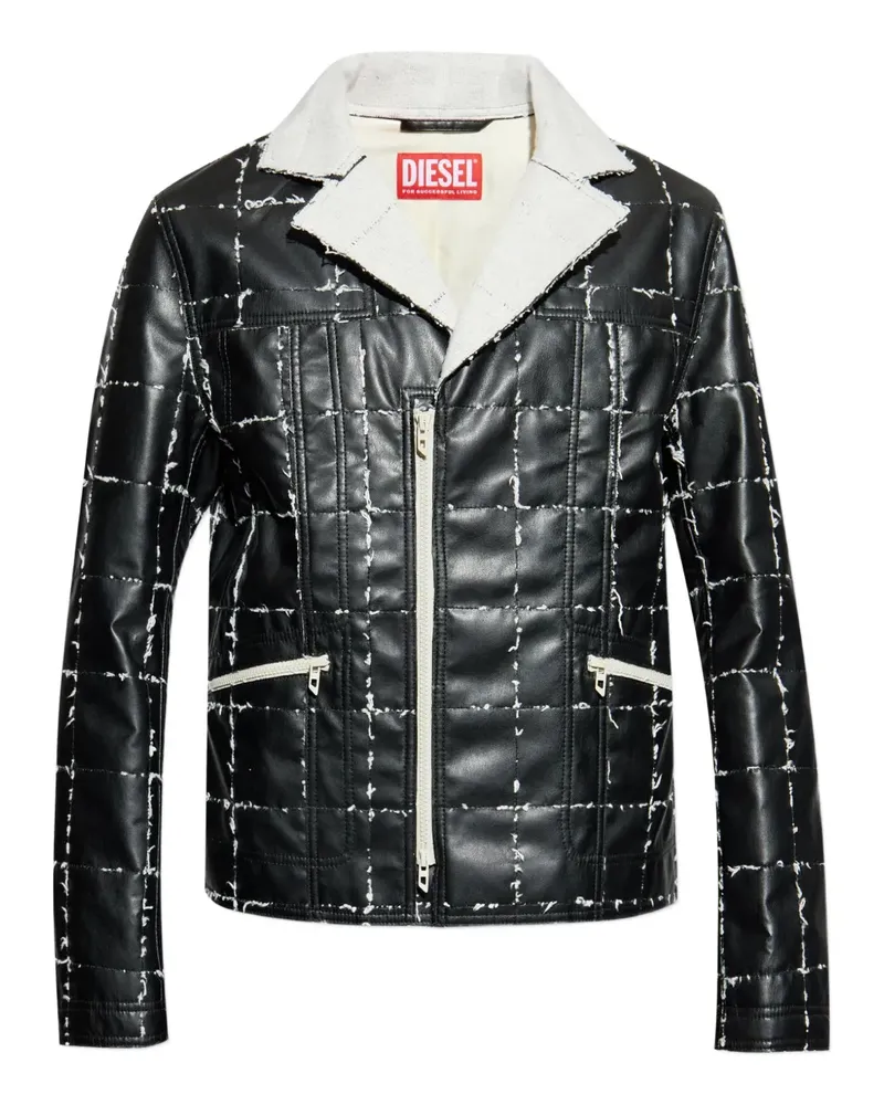 Diesel Bikerjacke mit Steppeinsätzen - Schwarz Schwarz