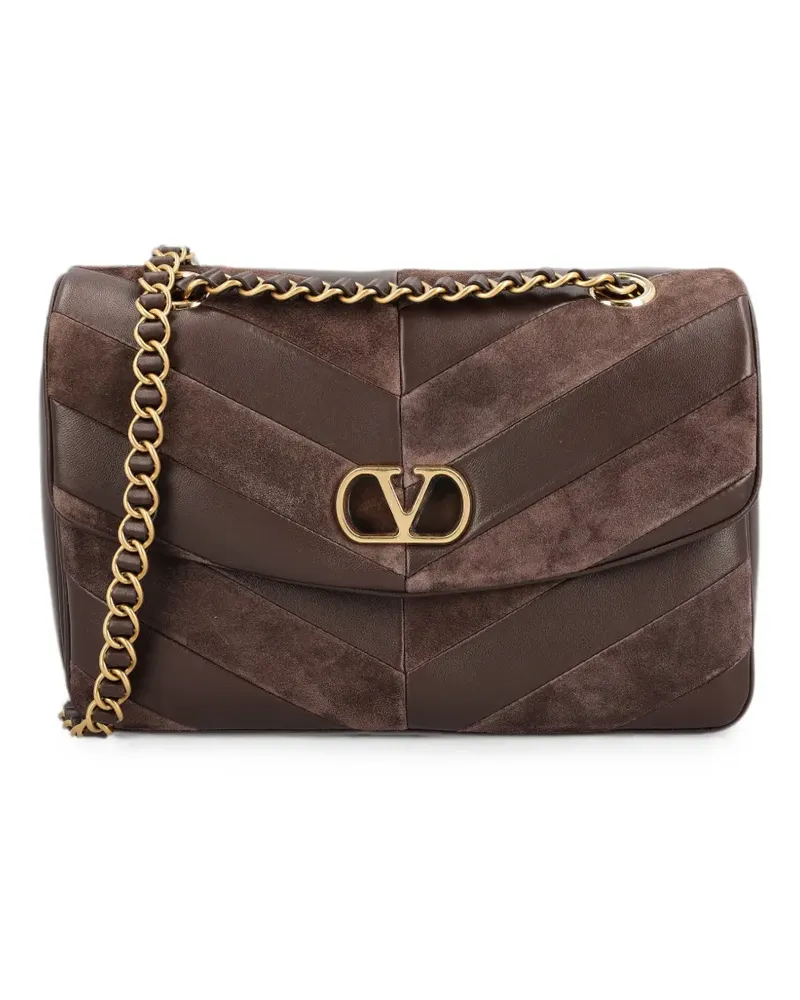 Valentino Garavani Mittelgroße Djuna Tasche aus Wildleder und Nappaleder mit Chevron-Muster - Braun Braun
