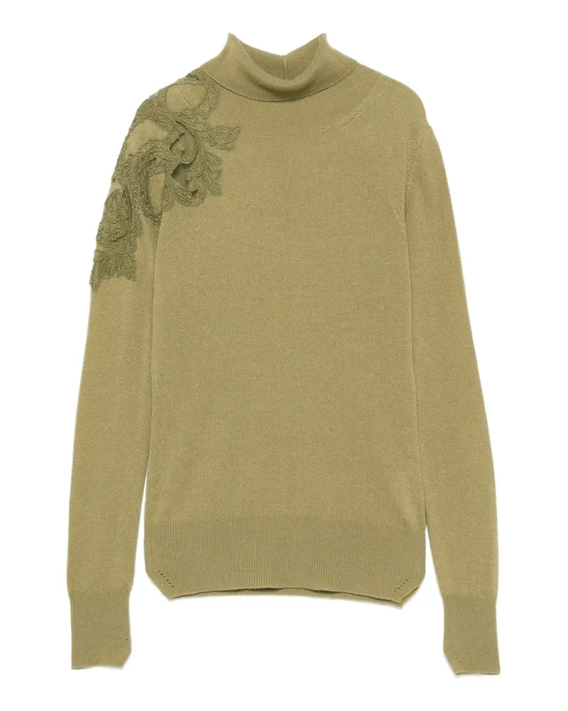 Ermanno Scervino Rollkragenpullover mit Spitzenapplikation - Grün Grün