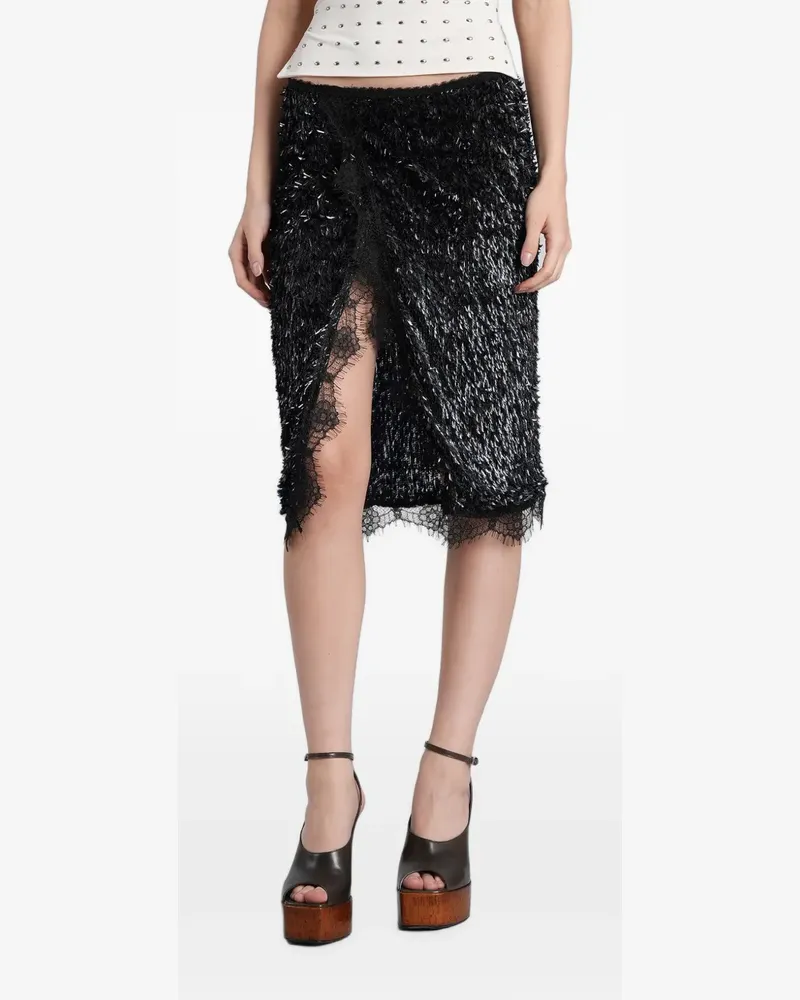SIEDRES sequin-embellished lace-trim skirt - Schwarz Schwarz