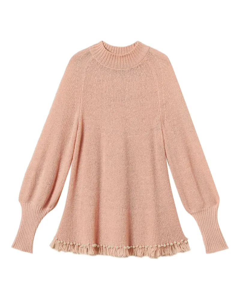 Twin-Set Rollkragenpullover mit Fransen - Rosa Rosa