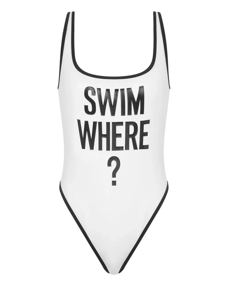 Moschino Badeanzug mit Slogan-Print - Weiß Weiß