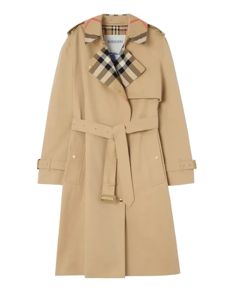 Burberry 长款格纹衣领嘎巴甸 Trench 风衣 - Nude Nude