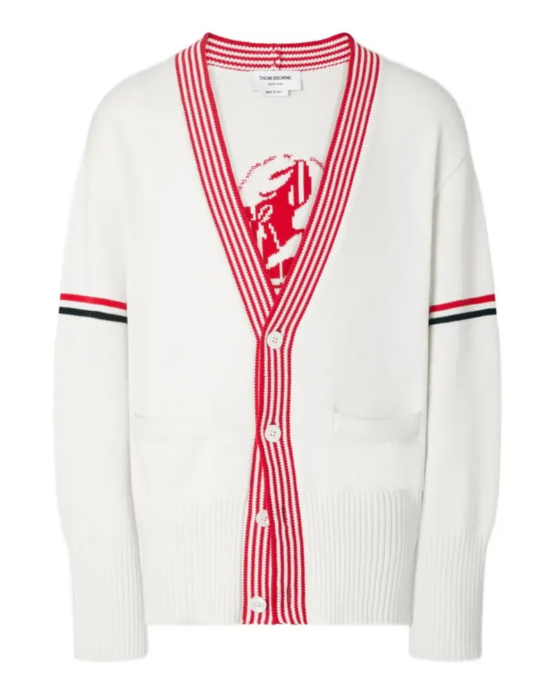 Thom Browne lobster-intarsia RWB-stripe cardigan - Weiß Weiß