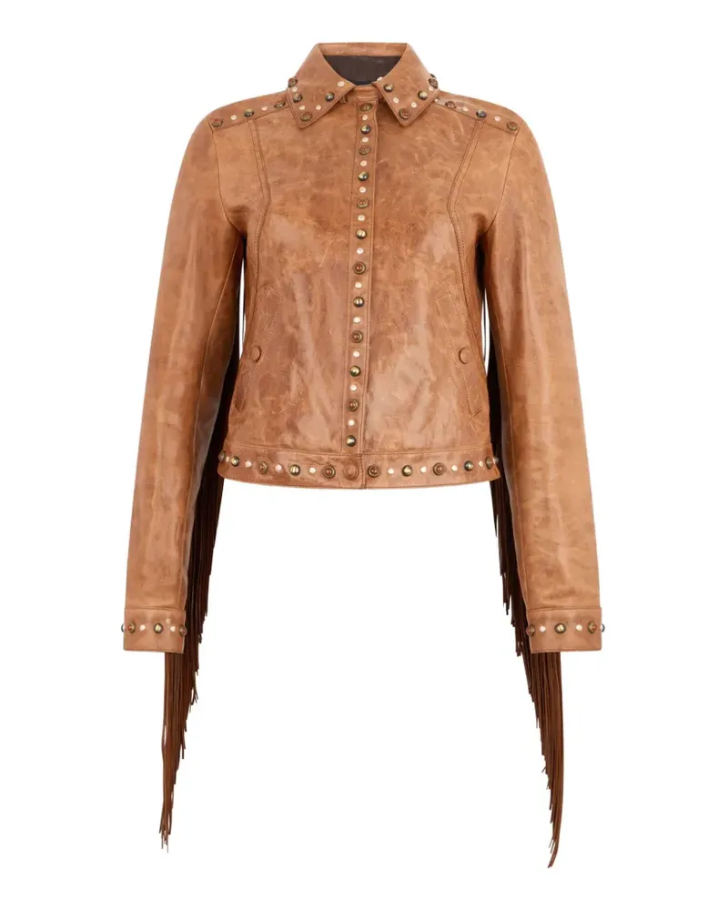 Roberto Cavalli fringed-detail stud-embellished jacket - Braun Braun