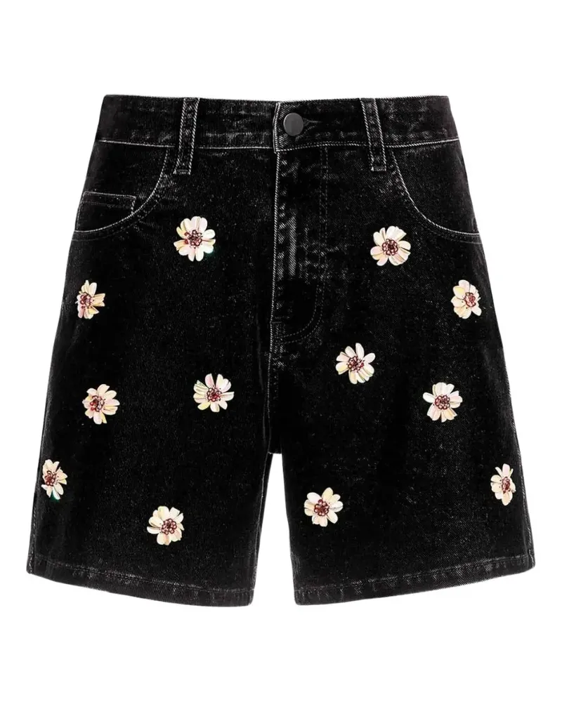 AGUA BENDITA Dahlia flower-embellished denim shorts - Schwarz Schwarz