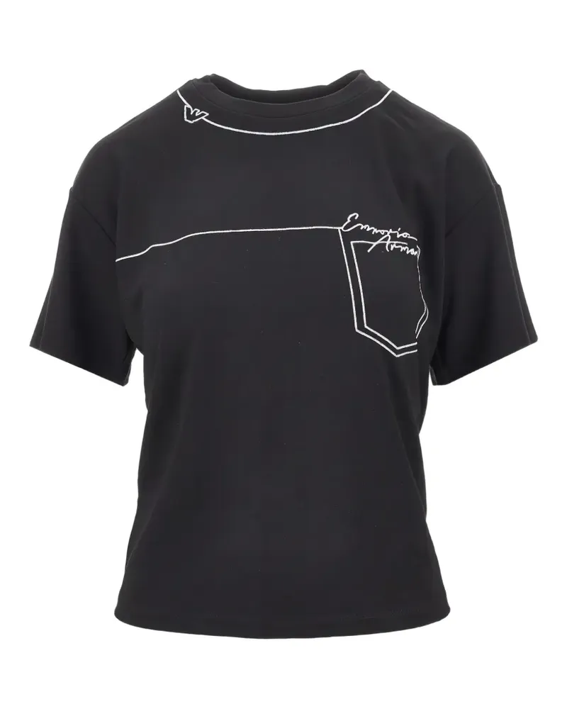 Emporio Armani T-Shirt aus Stretch-Viskose mit Taschendetail - Schwarz Schwarz