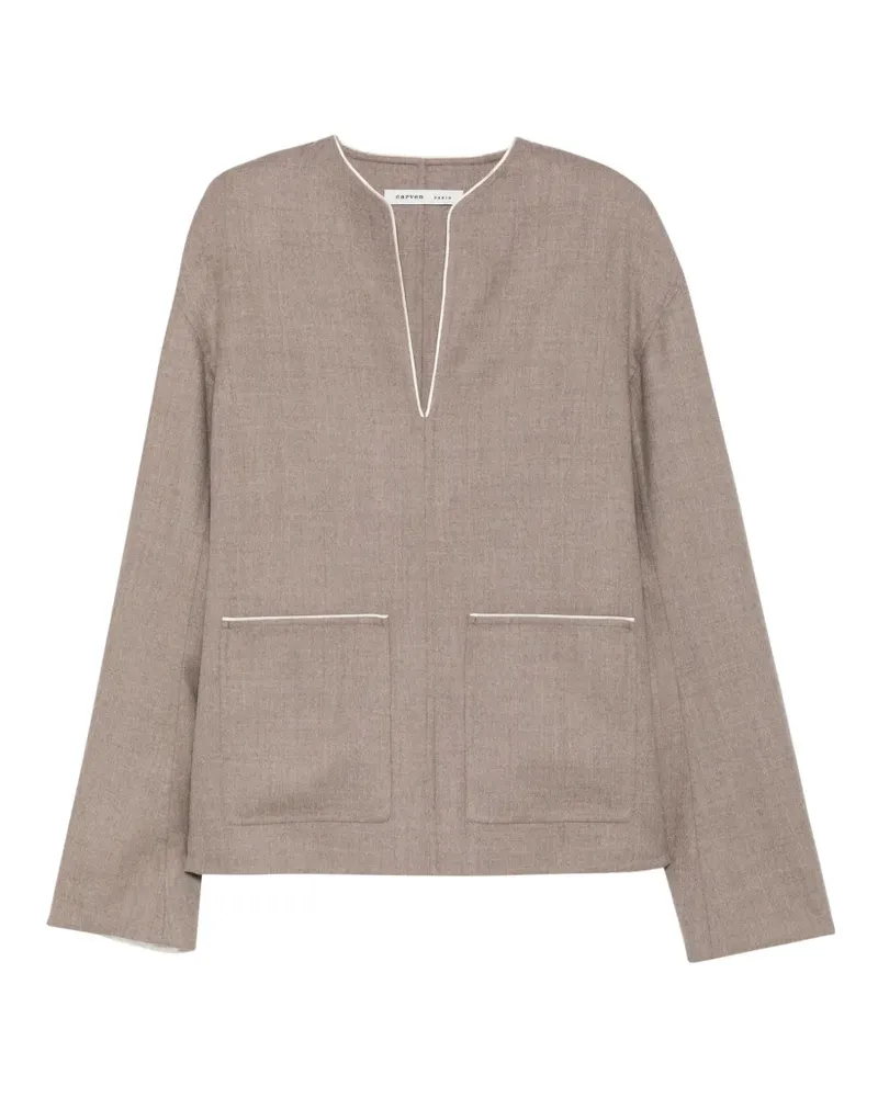 Carven piped-trim V-neck top - Nude Nude