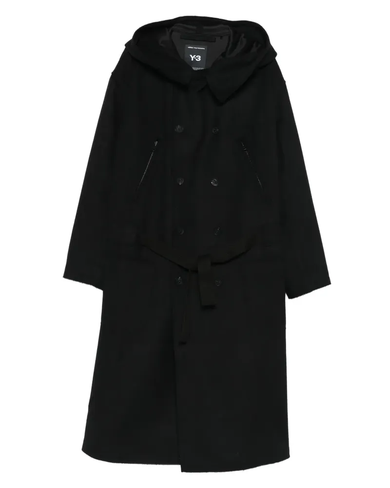Y-3 Doppelreihiger Kapuzenmantel - Schwarz Schwarz