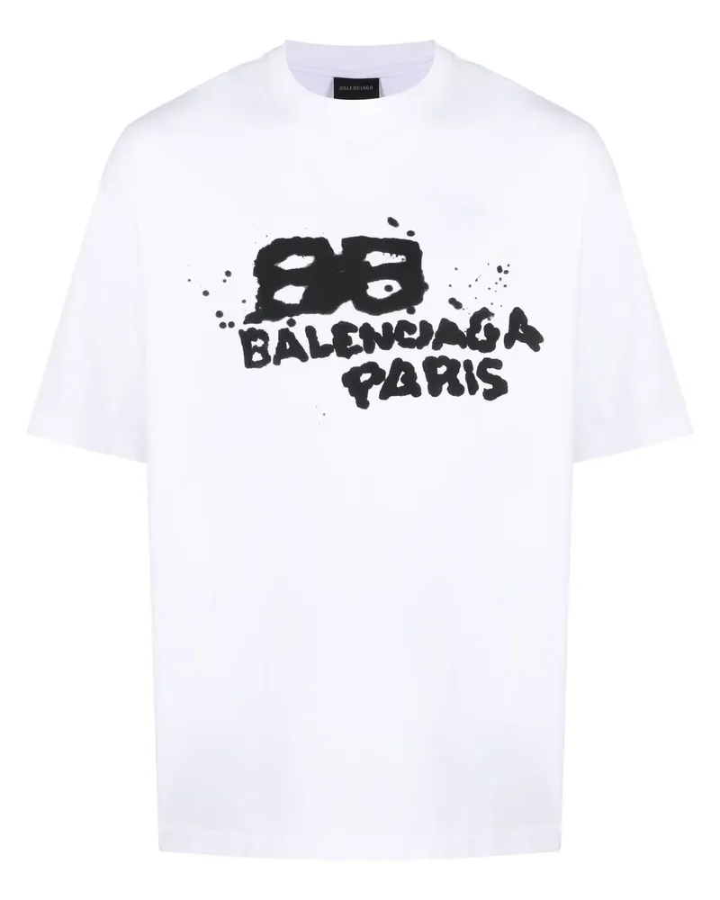 Balenciaga Hand Drawn T-Shirt mit Logo-Print - Weiß Weiß