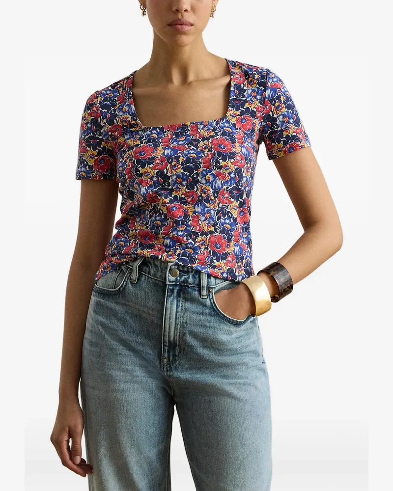 Ralph Lauren floral-print square-neck sweater - Blau Blau