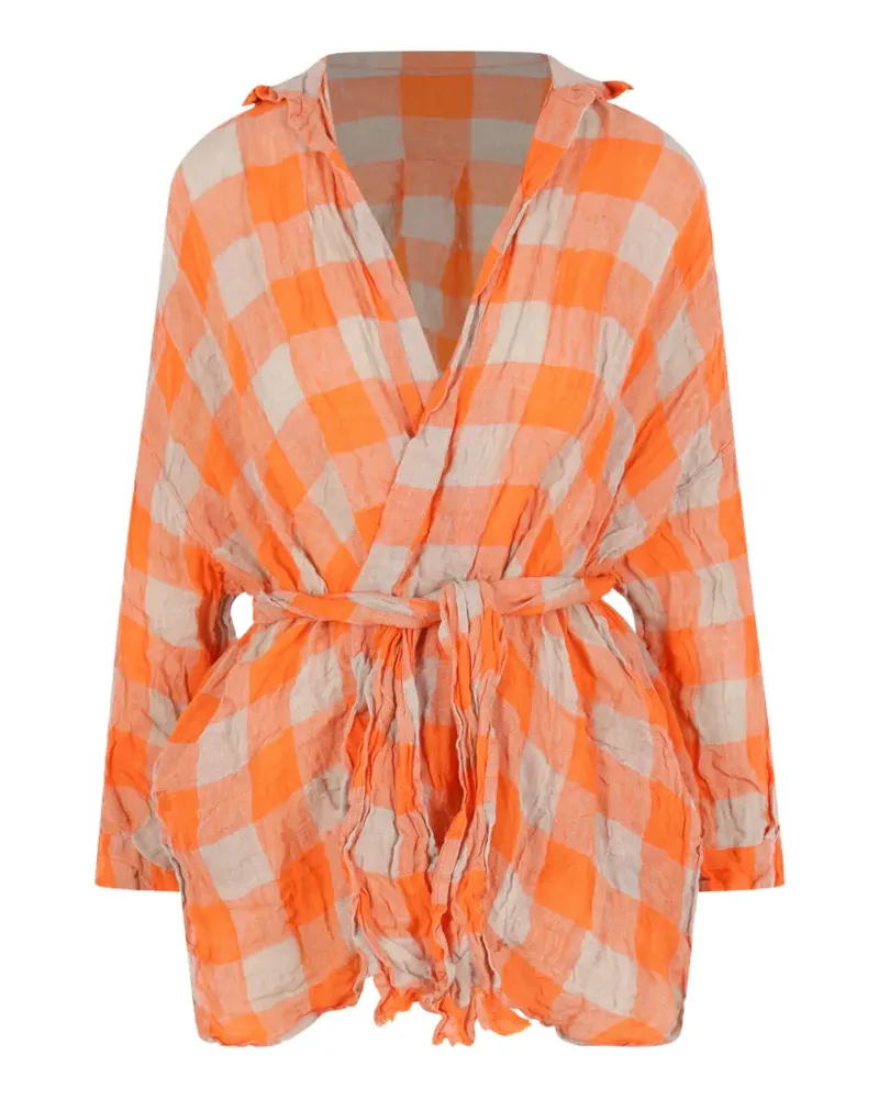 Daniela Gregis check-pattern belted shirt - Orange Orange