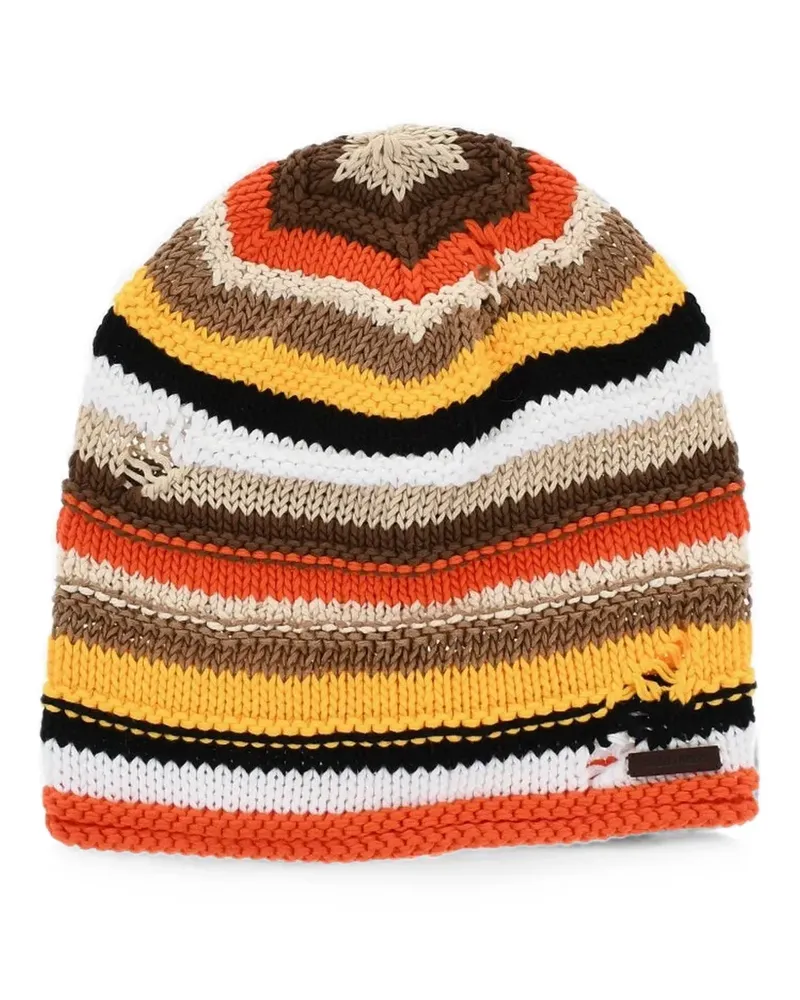 Dsquared2 distressed striped beanie hat - Orange Orange