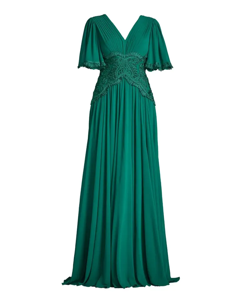 Tadashi Shoji Plissiertes Indira Abendkleid mit Stickerei - Grün Grün