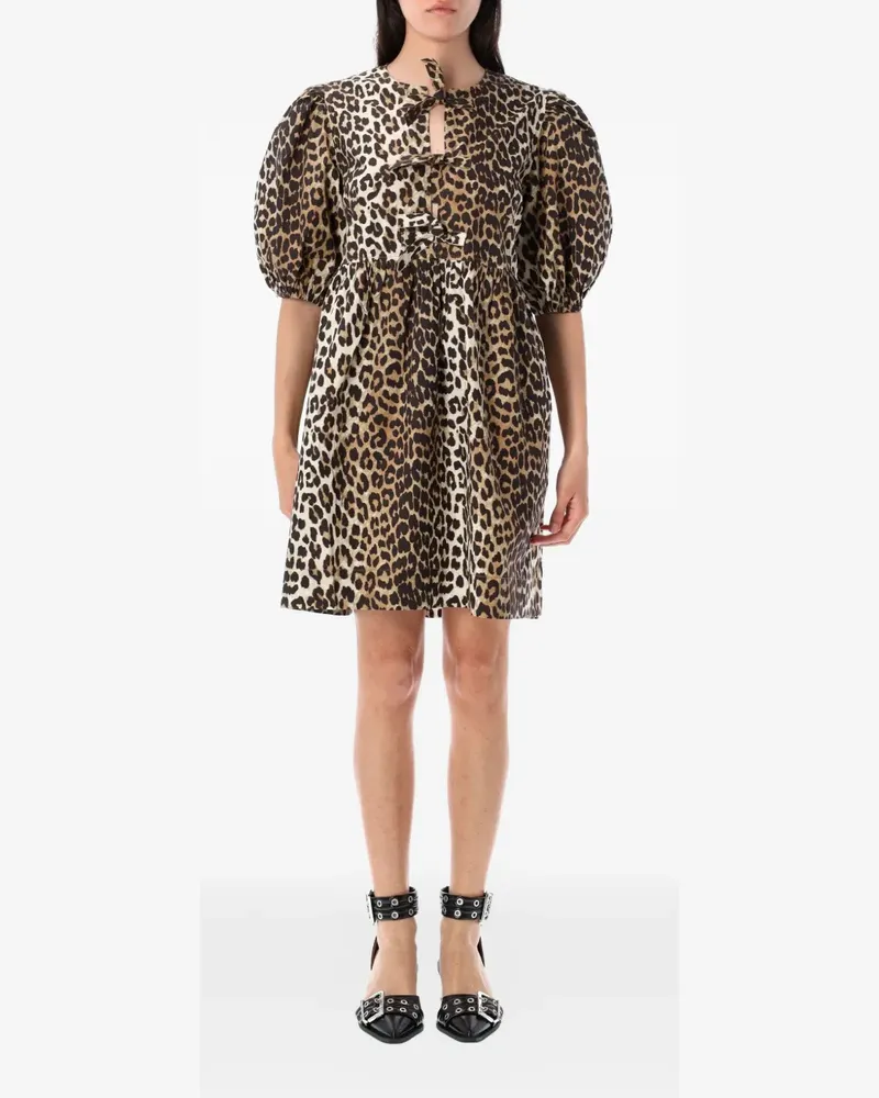 Ganni puff-sleeved mini dress - Nude Nude