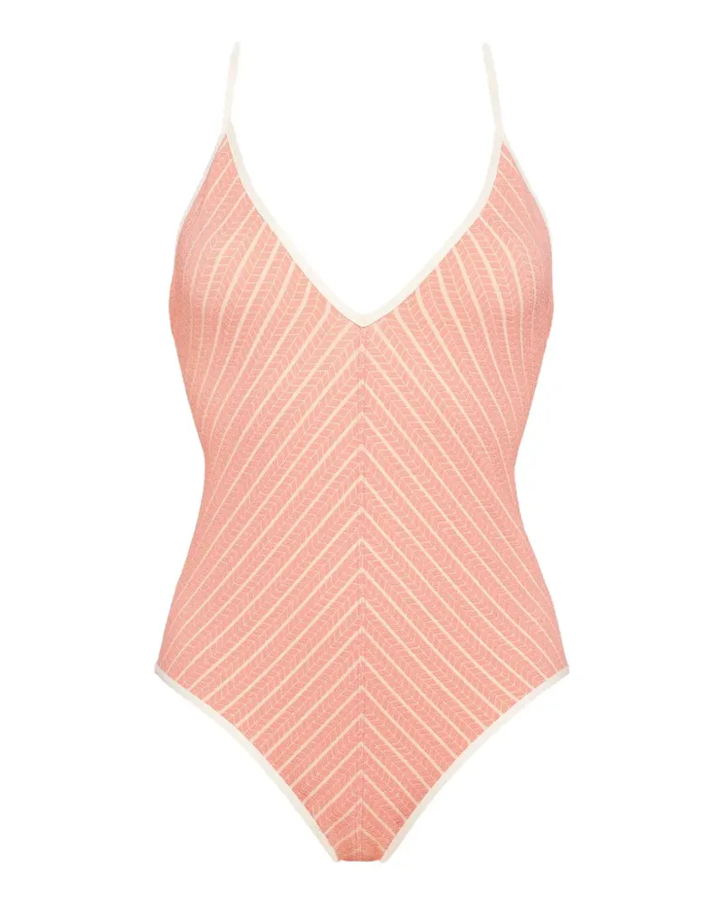 Eres Gestreifter Lounge Badeanzug mit V-Ausschnitt - Rosa Rosa