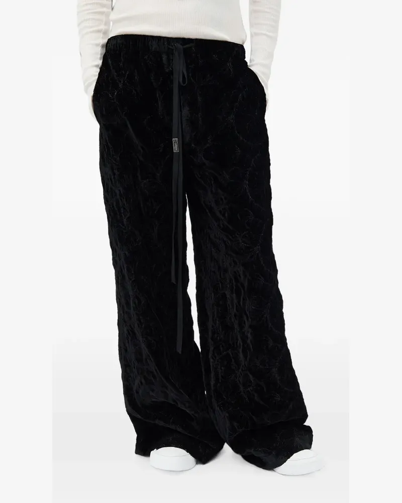Ann Demeulemeester Samthose mit Paisley-Stickerei - Schwarz Schwarz