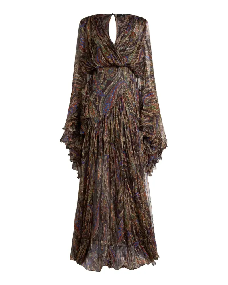 Etro Langes Seidenkleid mit Rüschen und Paisley-Motiv - Braun Braun