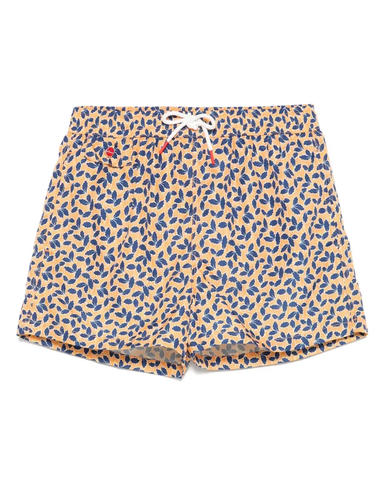 Kiton Badeshorts mit Blatt-Print - Orange Orange