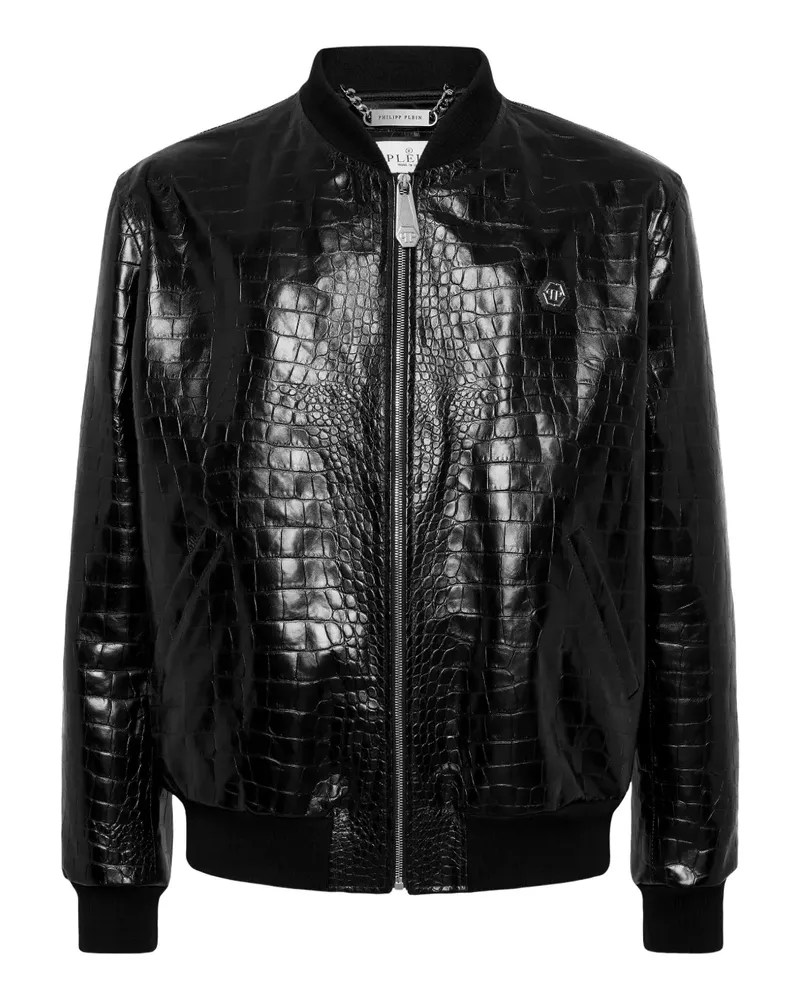 Philipp Plein Bomberjacke mit Kroko-Optik - Schwarz Schwarz