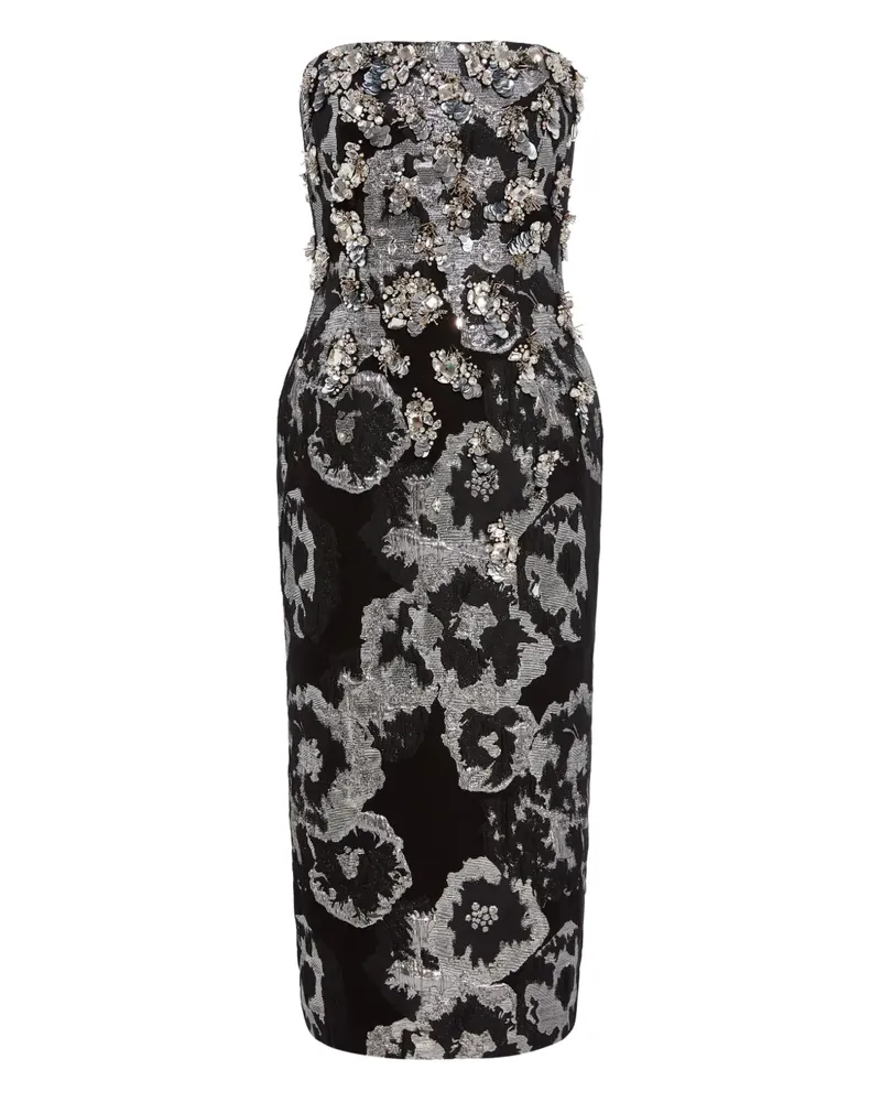 Jenny Packham Midikleid mit Blumen-Print - Schwarz Schwarz
