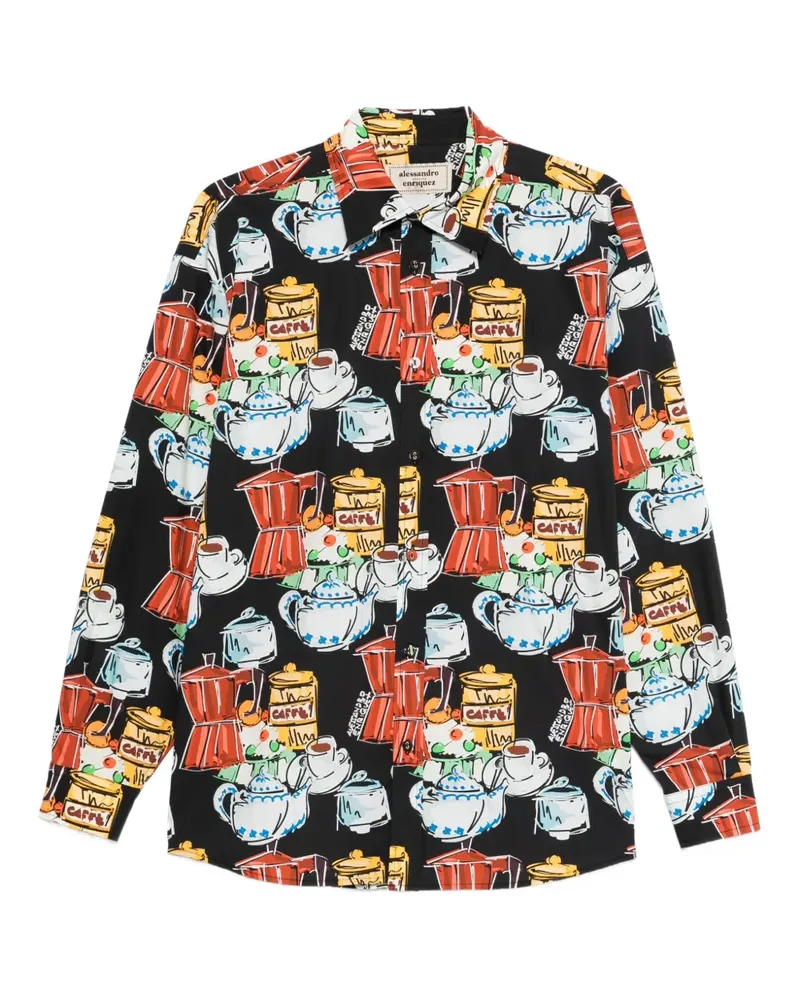 Alessandro Enriquez Hemd mit grafischem Print - Schwarz Schwarz