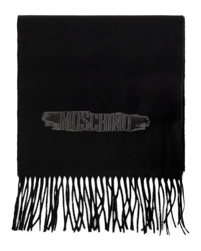 Moschino Schal mit Fransen und Logo-Patch - Schwarz Schwarz