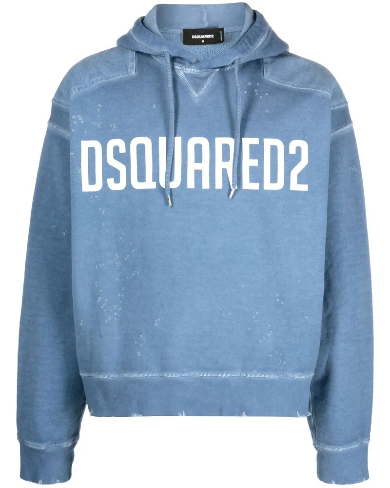 Dsquared2 Hoodie im Distressed-Look - Blau Blau