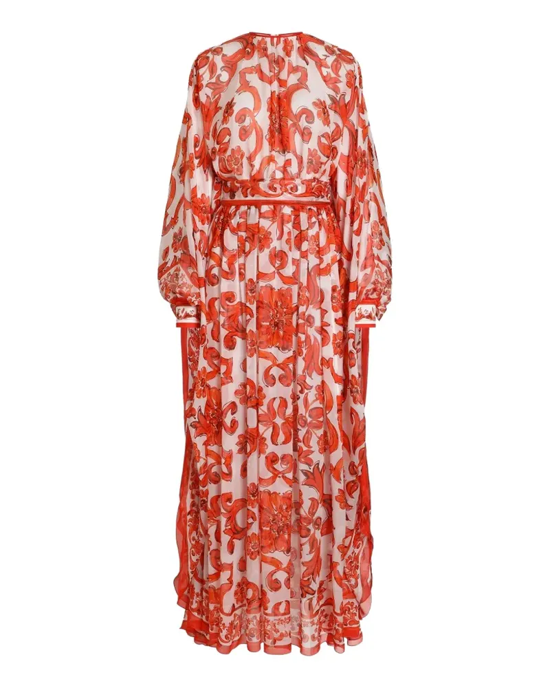 Dolce & Gabbana Langes Kaftan-Kleid mit Majolica-Print - Weiß Weiß