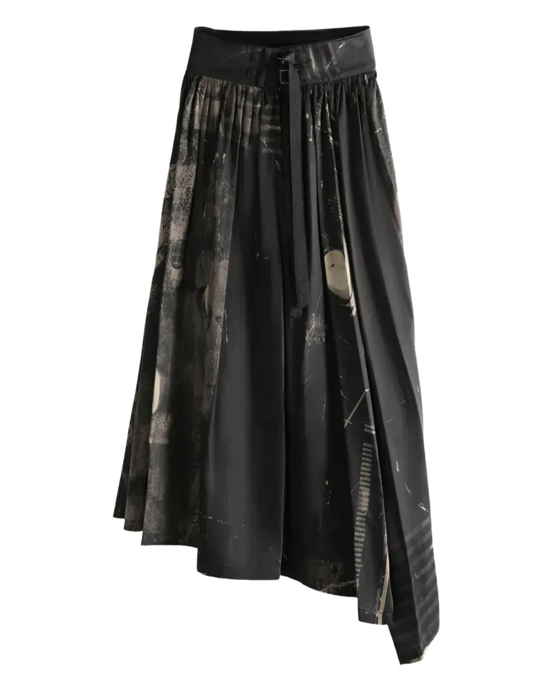Yohji Yamamoto pleated print midi skirt - Schwarz Schwarz