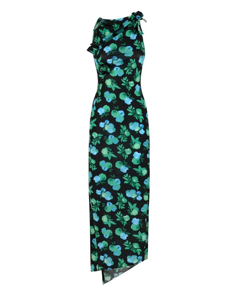 COPERNI Midikleid mit Blumen-Print - Schwarz Schwarz