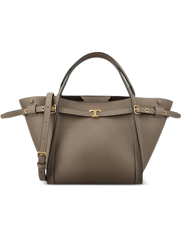 TOD'S T Signature shopping bag in leather small - Braun Braun