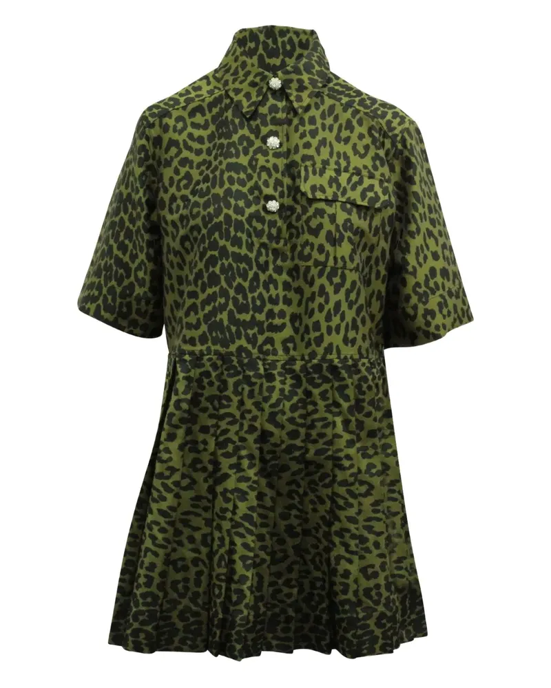 Ganni Kleid mit Leoparden-Print - Grün Grün