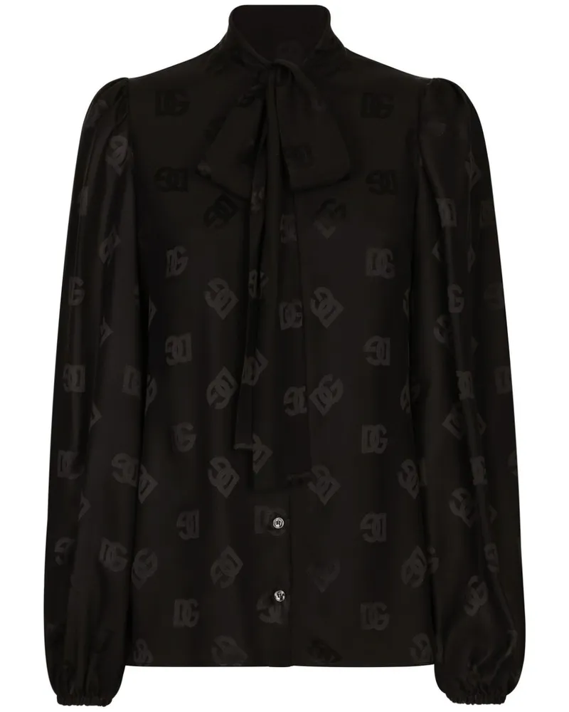 Dolce & Gabbana Jacquard-Seidenhemd mit Monogrammmuster - Schwarz Schwarz