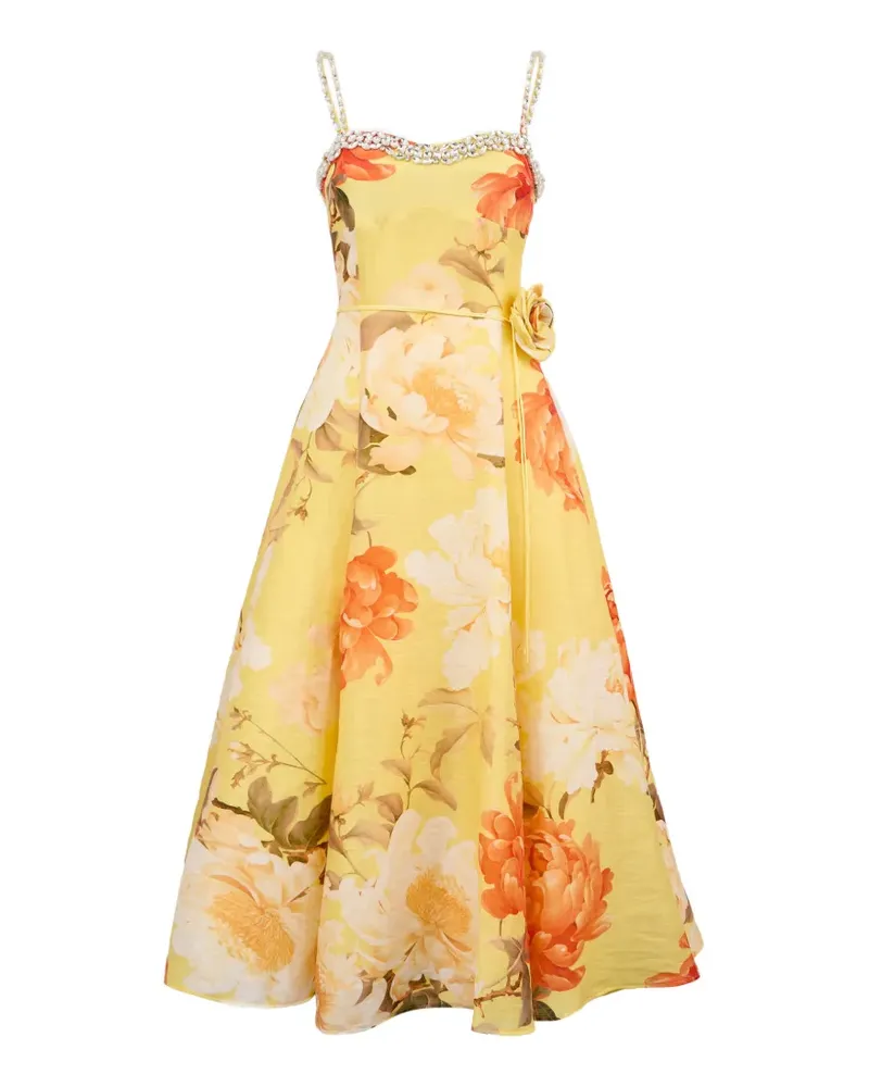 LEO LIN Mariela Maxikleid mit Blumenverzierung - Gelb Gelb