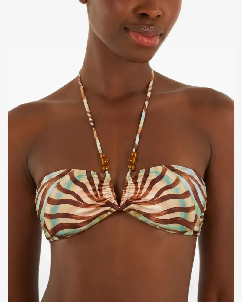 FARM Rio bead-embellished shell-print bikini top - Grün Grün