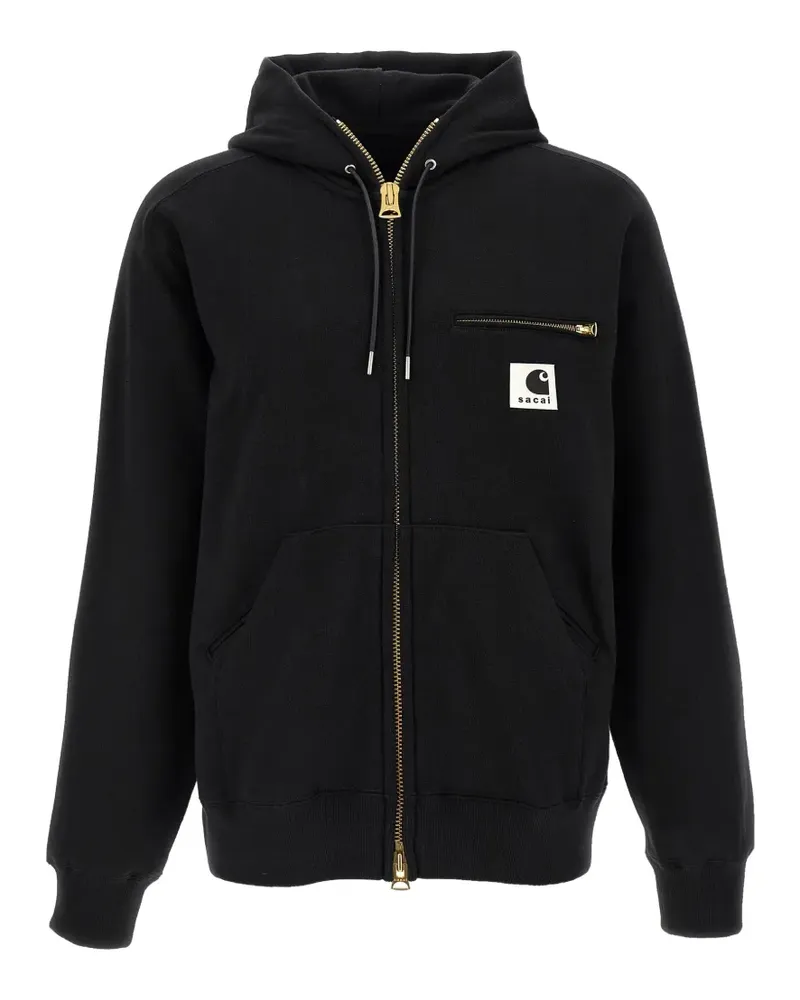 Sacai x Carhartt WIP logo-patch zip-up hoodie - Schwarz Schwarz