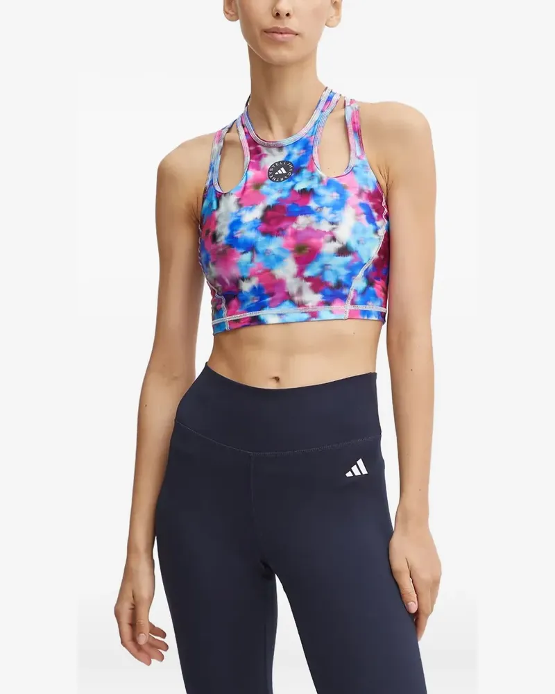 adidas cut-out floral print sports bra - Blau Blau