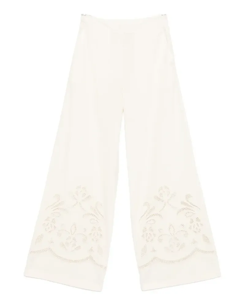 forte_forte floral-embroidered palazzo pants - Nude Nude
