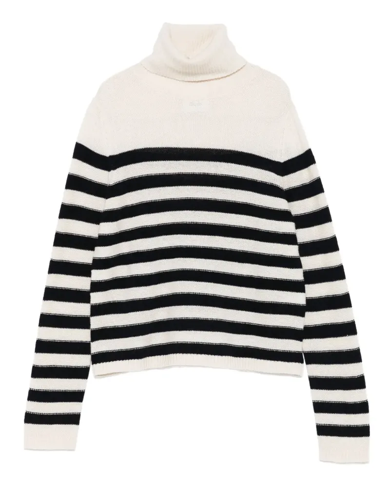 ALLUDE Gestreifter Rollkragenpullover - Weiß Weiß