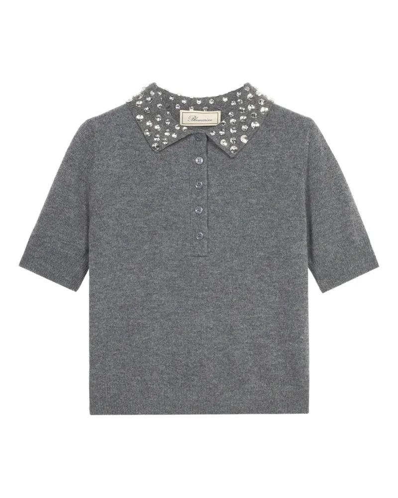 Blumarine Poloshirt mit perlenverziertem Kragen - Grau Grau